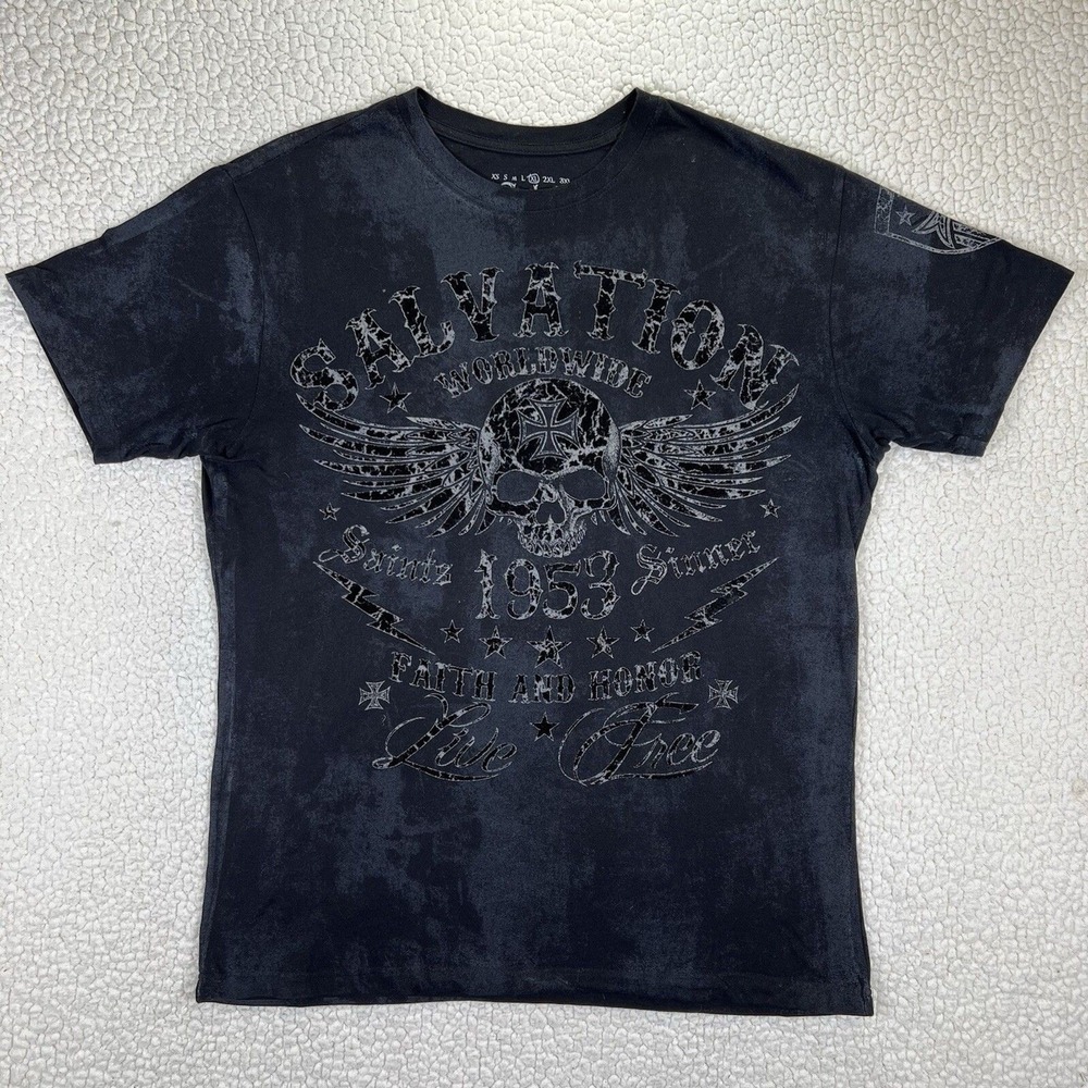 Archaic‎ By Affliction T-Shirt Men's XL Flocked Graphic Print Y2K Streetwear
